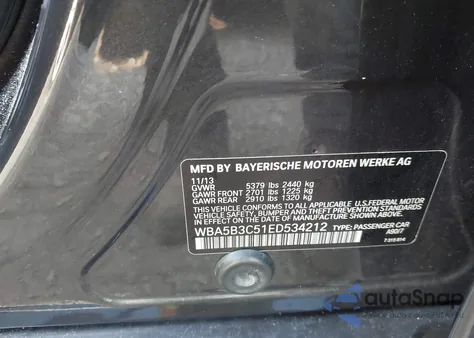 2014 BMW 535I xDrive из США, поврежденный, VIN WBA5B3C51ED534212